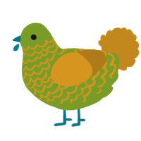 A chartreuse and ochre chicken with a lace pattern