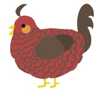 A red and bark chicken with a lace pattern