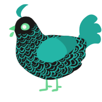 A sable and turquoise chicken with a double-lace pattern