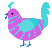 A orchid and aqua chicken with a bar pattern
