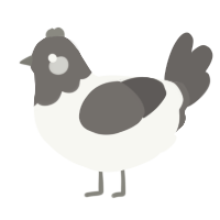 A white and grey chicken with a head pattern