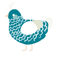 A sea and white chicken with a lace pattern