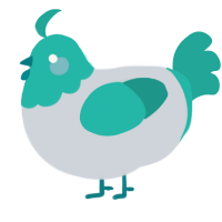 A mist and turquoise chicken with a head pattern