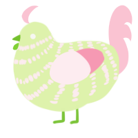 A apple and rose chicken with a bar pattern