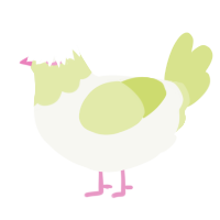 A white and lemon chicken with a head pattern