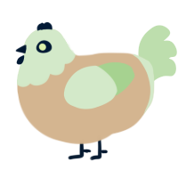 A beige and gluppy chicken with a head pattern