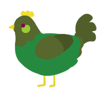 A viridian and olive chicken with a head pattern