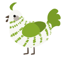 A white and chartreuse chicken with a bar pattern