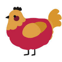 A crimson and orange chicken with a head pattern