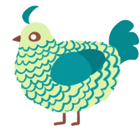 A apple and teal chicken with a lace pattern