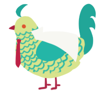 A lemon and turquoise chicken with a lace pattern