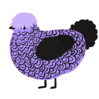 A lilac and sable chicken with a double-lace pattern
