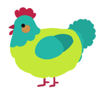 A lime and turquoise chicken with a head pattern