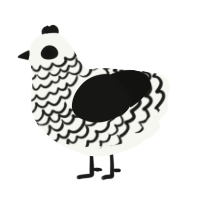 A white and black chicken with a lace pattern