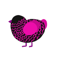 Neon light, a black and fuchsia chicken with a lace pattern