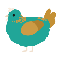 A turquoise and gold chicken with a neck-speckle pattern
