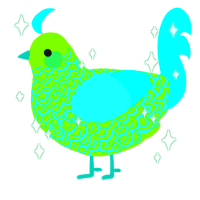 A grass and aqua chicken with a double-lace pattern