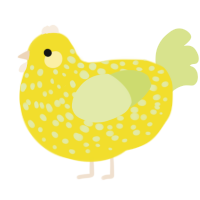 A yellow and lemon chicken with a speckle pattern