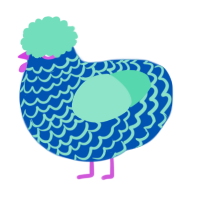 A ultramarine and mint chicken with a lace pattern
