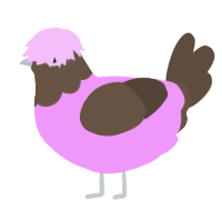 A lavender and bark chicken with a head pattern