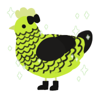 Fallout Farmhouse, a lime and sable chicken with a lace pattern