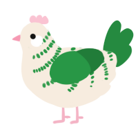 A cream and viridian chicken with a half-bar pattern