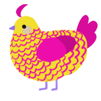 A yellow and fuchsia chicken with a lace pattern