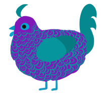 A violet and teal chicken with a double-lace pattern