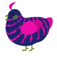A navy and fuchsia chicken with a bar pattern