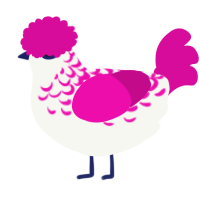 A white and fuchsia chicken with a half-lace pattern
