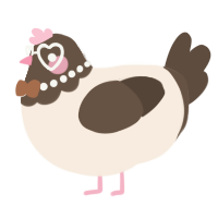 A cream and bark chicken with a head pattern