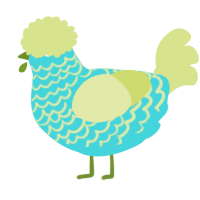 A aqua and lemon chicken with a lace pattern
