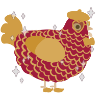 A crimson and honey chicken with a lace pattern