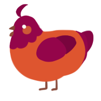 A vermilion and maroon chicken with a head pattern