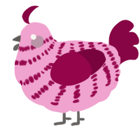 A pink and maroon chicken with a bar pattern
