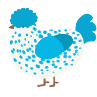 A white and cerulean chicken with a speckle pattern