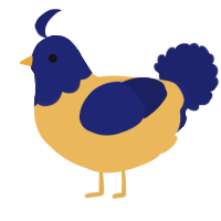 A honey and navy chicken with a head pattern