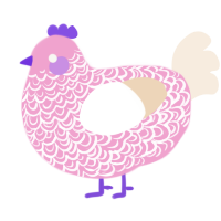 A pink and cream chicken with a double-lace pattern