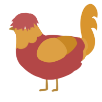 A red and orange chicken with a head pattern