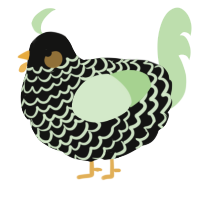 A black and gluppy chicken with a lace pattern