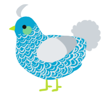 A cerulean and mist chicken with a double-lace pattern