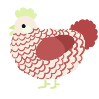 A cream and red chicken with a lace pattern