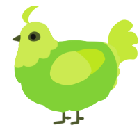 A grass and lime chicken with a head pattern