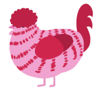 A pink and crimson chicken with a bar pattern