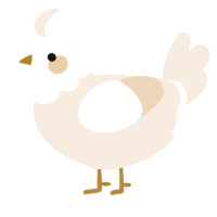 A cream chicken with a head pattern