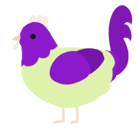 A apple and violet chicken with a head pattern