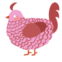 A pink and red chicken with a lace pattern