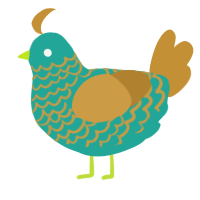 A turquoise and gold chicken with a lace pattern