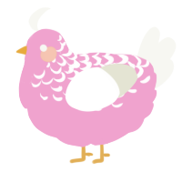 A pink and white chicken with a half-lace pattern