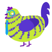 A lime and indigo chicken with a bar pattern